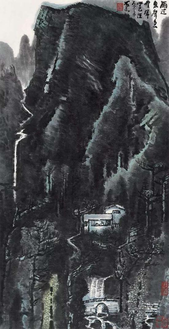 Lot437 李可染 雨过泉声急 镜心 设色纸本 1986年作