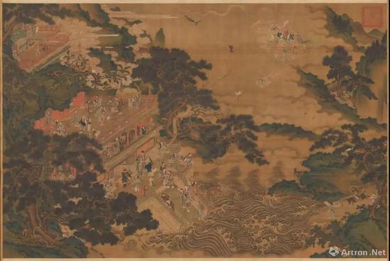 (传)仇英? 群仙会祝图? 本图有“实父仇英堇制”款,为罕见的“苏州片”精品