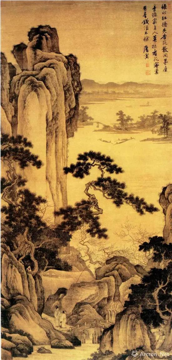 《杏花茅屋图》绢本,设色,纵147.8厘米,横73.2厘米。上海博物馆藏