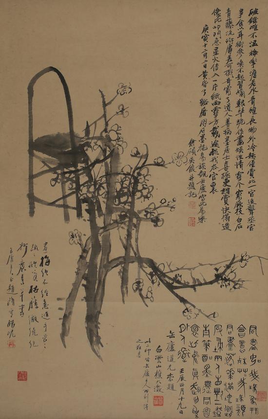 吴昌硕 灯梅图轴 1891年 私人收藏