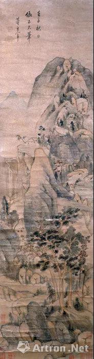 明董其昌仿黄公望山水图轴 长122.5厘米,横33厘米 现藏湖南省博物馆