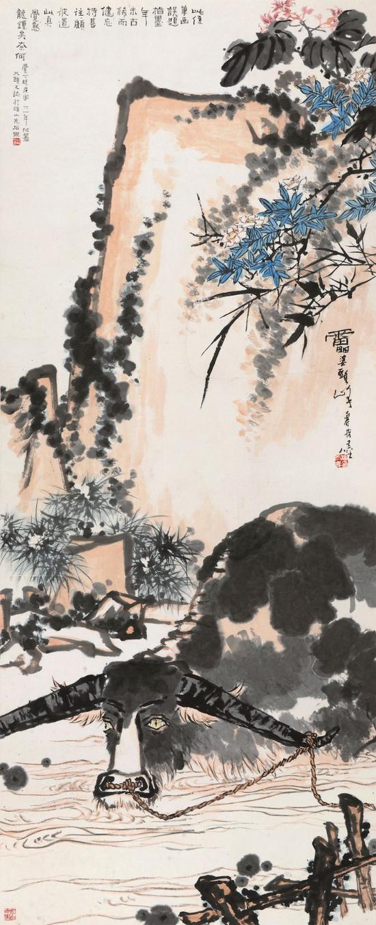 潘天寿 《春塘水暖图》 设色纸本 立轴 1961 年作 248.5×102 cm
