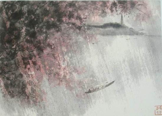 傅抱石,《江南春雨》,27.9x39cm,1963年