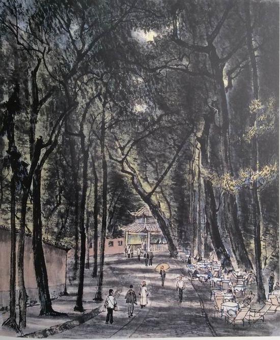 李可染,《灵隐茶座》,45x41cm,1956年