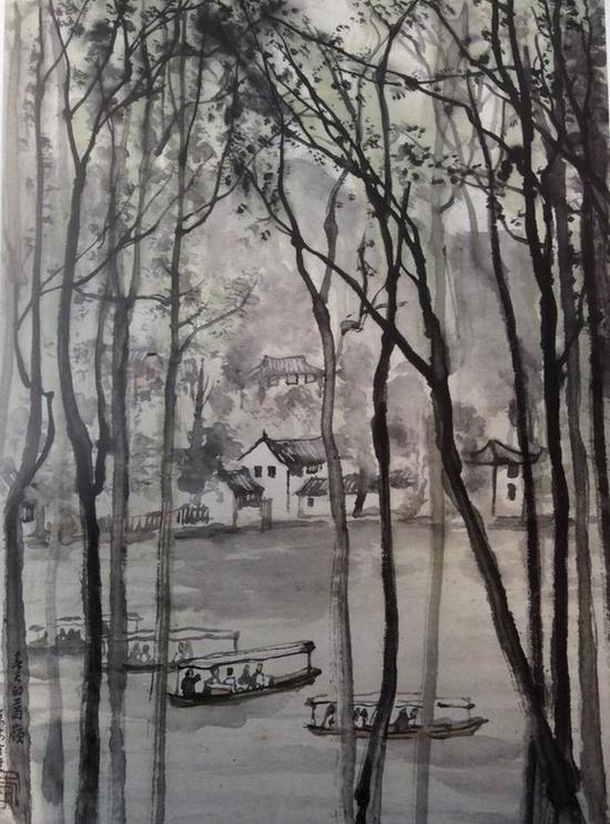 李可染,《春天的葛岭》,45x36cm,1956年