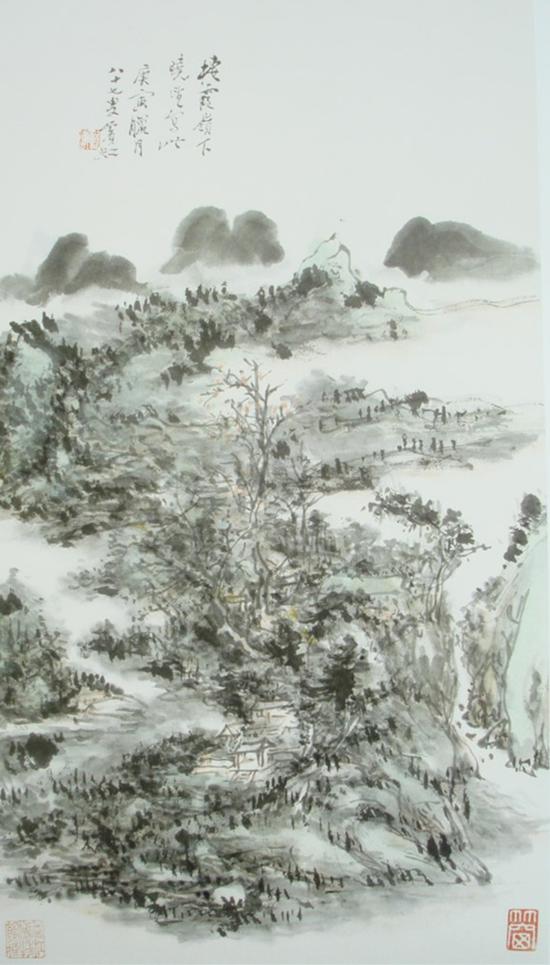 黄宾虹,《栖霞岭下晓望》,48.4x26.5cm,1950年,87岁画