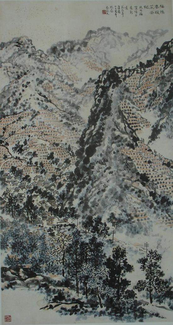 余任天,《梅坞春暖采茶忙》,183x98cm,1964年