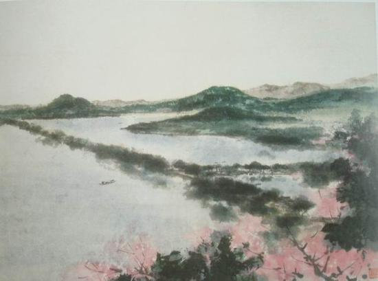 傅抱石,《苏堤春晓》,34.5x45.5cm,1963年