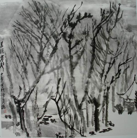 童中焘,《且听寒声》70x70cm,1990年(湿笔)